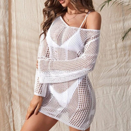 Knitted Hollow Backless Sexy Long Sleeve Bikini Swimsuit Blouse