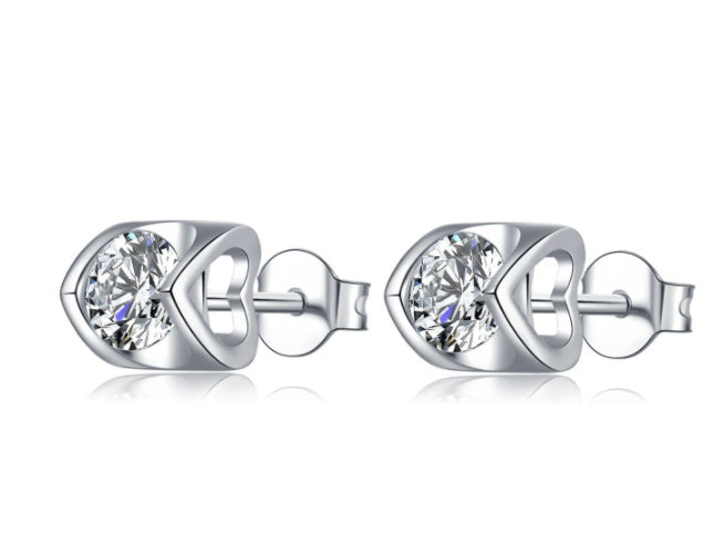 S925 Sterling Silver Moissanite Stud Necklace – Two-Piece Set