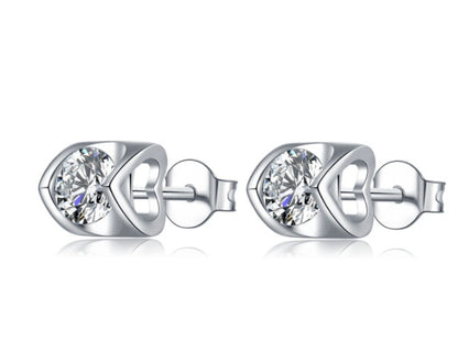 S925 Sterling Silver Moissanite Stud Necklace – Two-Piece Set