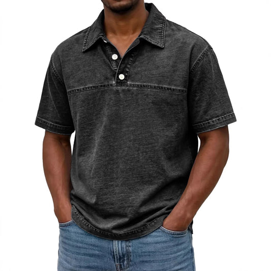 Buy Men’s Solid-Color Vintage Short Sleeve Lapel Polo