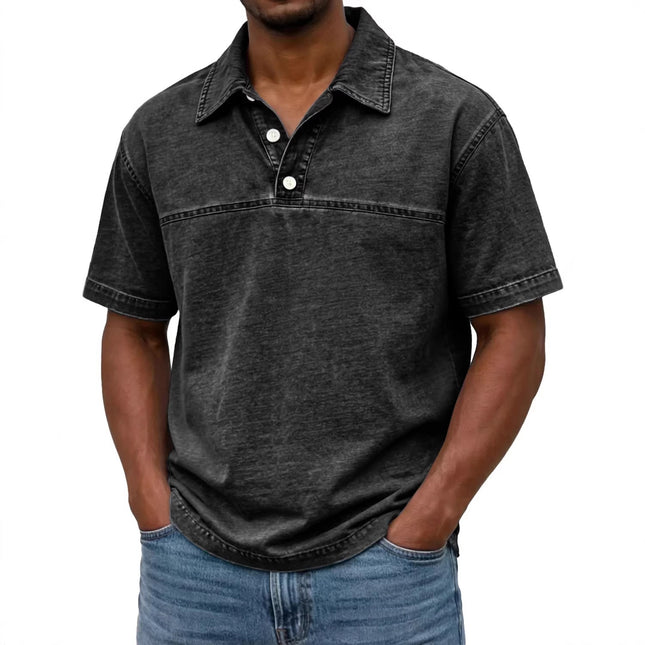 Buy Men’s Solid-Color Vintage Short Sleeve Lapel Polo