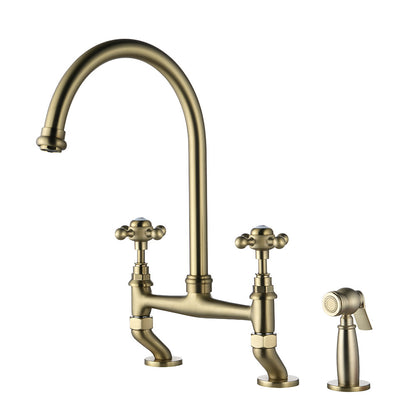 Retro Bridge Kitchen Faucet with Spray Gun for Sink Upgrade