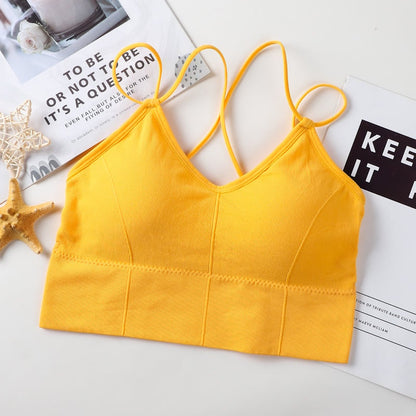 Big backless halter tank top female inner bra pads all-in-one beautiful back underwear