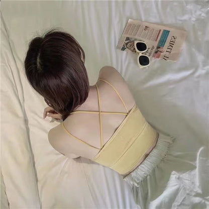 Big backless halter tank top female inner bra pads all-in-one beautiful back underwear