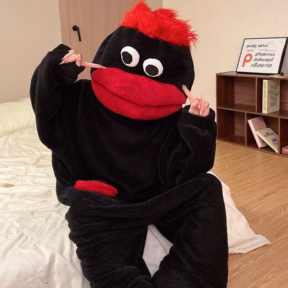 Big-mouthed monster one-piece sleeping pajamas with outerwear
