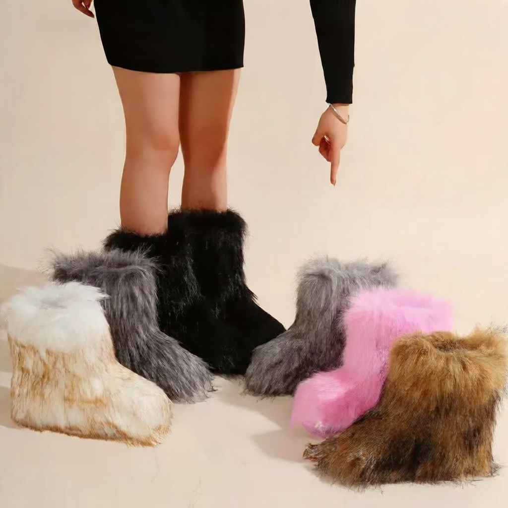 Big-size mid-calf faux fur boots