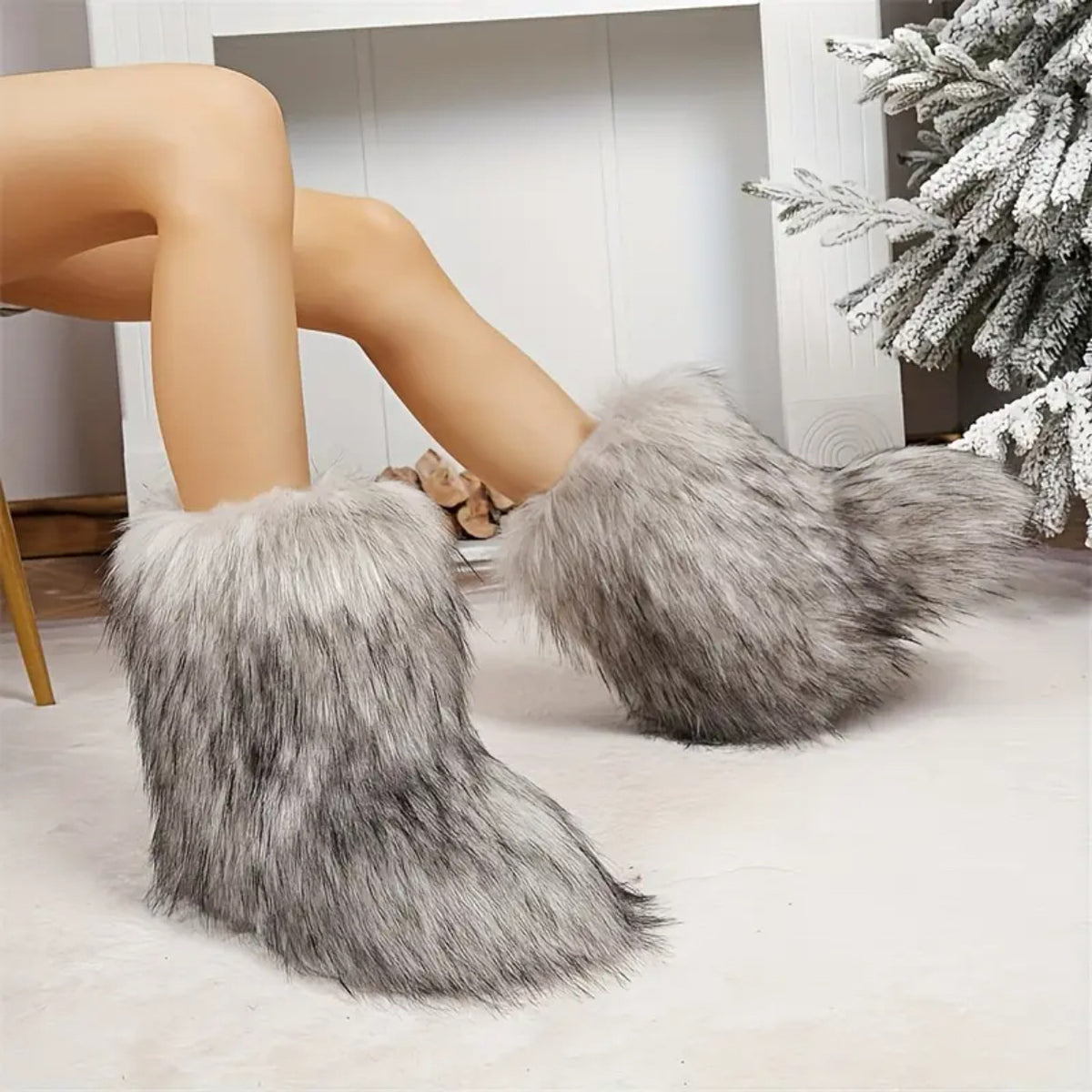 Big-size mid-calf faux fur boots