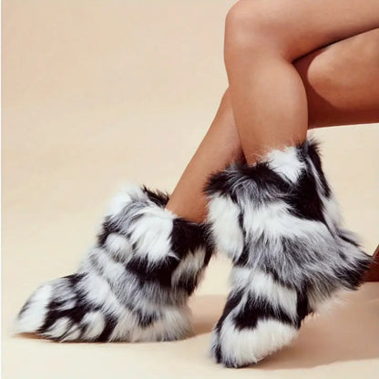 Big-size mid-calf faux fur boots