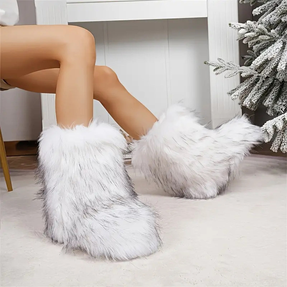 Big-size mid-calf faux fur boots