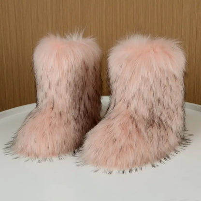 Big-size mid-calf faux fur boots
