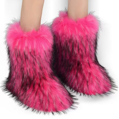 Big-size mid-calf faux fur boots