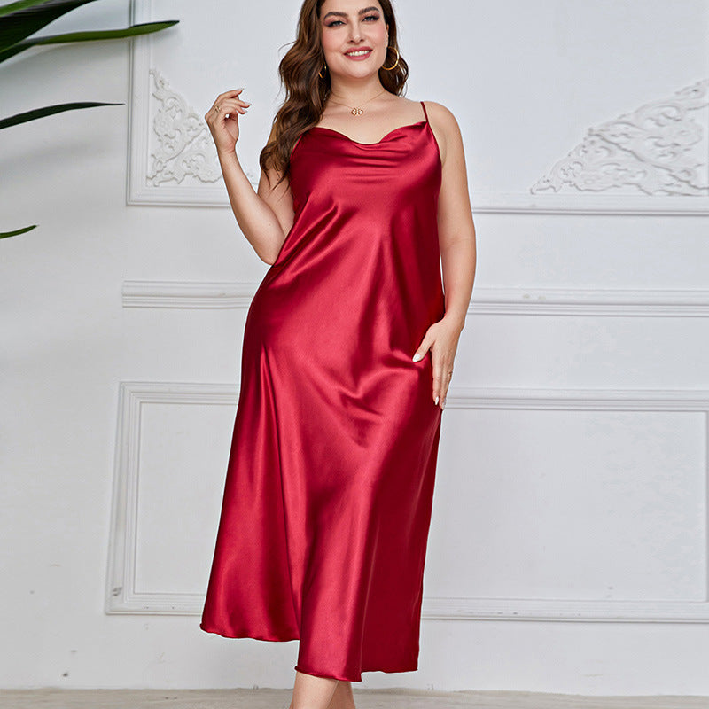 Big-size women's silk camisole pajamas