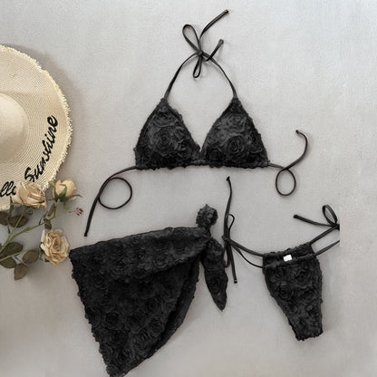 Bikini pink flower three-piece set