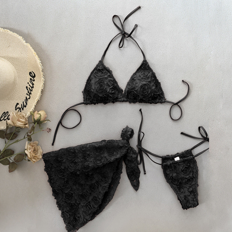 Bikini pink flower three-piece set