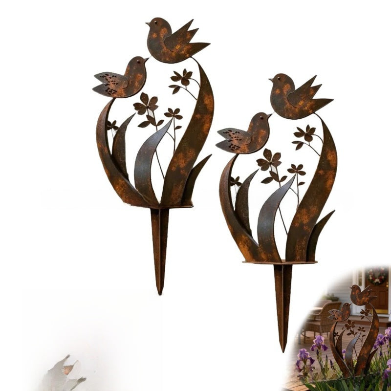 Bird Wildflower Metal Garden Stake