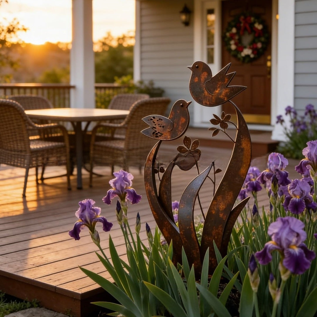 Bird Wildflower Metal Garden Stake