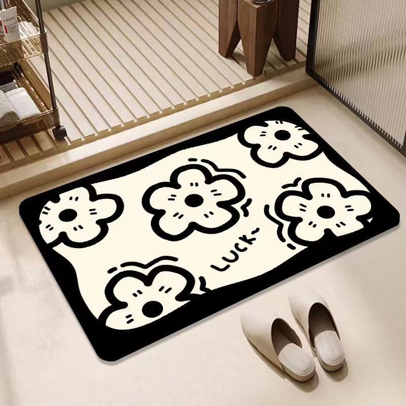Black and White Diatom Mud Quick-Dry Non-Slip Floor Mat