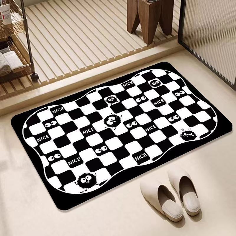Black and White Diatom Mud Quick-Dry Non-Slip Floor Mat