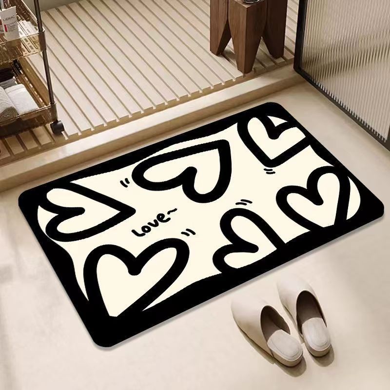 Black and White Diatom Mud Quick-Dry Non-Slip Floor Mat