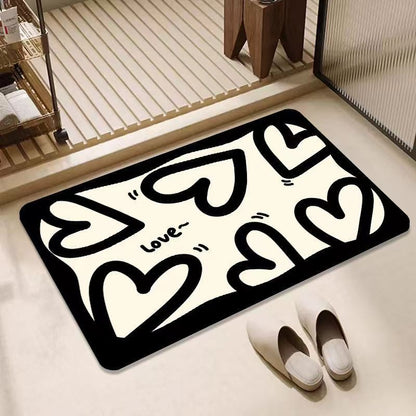 Black and White Diatom Mud Quick-Dry Non-Slip Floor Mat