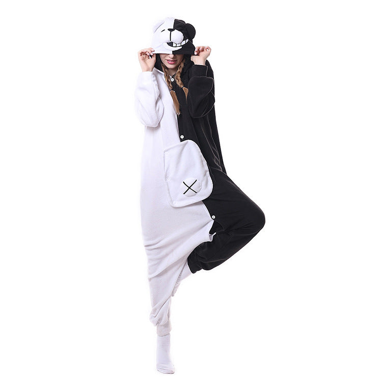 Black and white fleece onesie pajamas