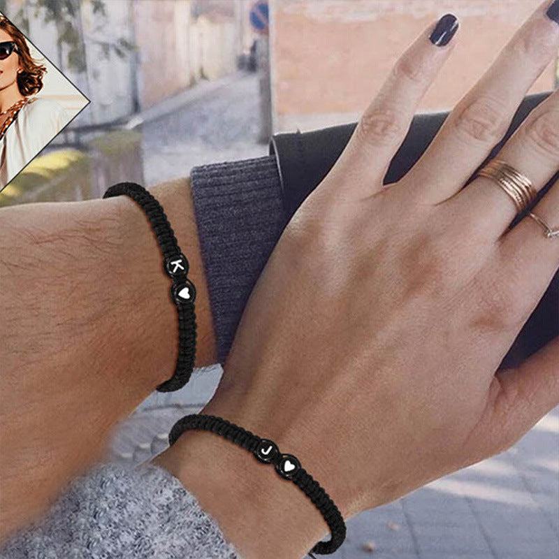 Black and white heart 26-letter woven bracelet