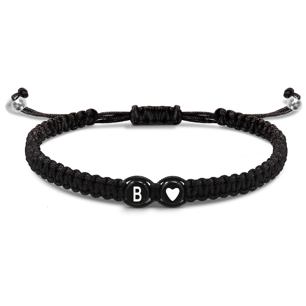 Black and white heart 26-letter woven bracelet