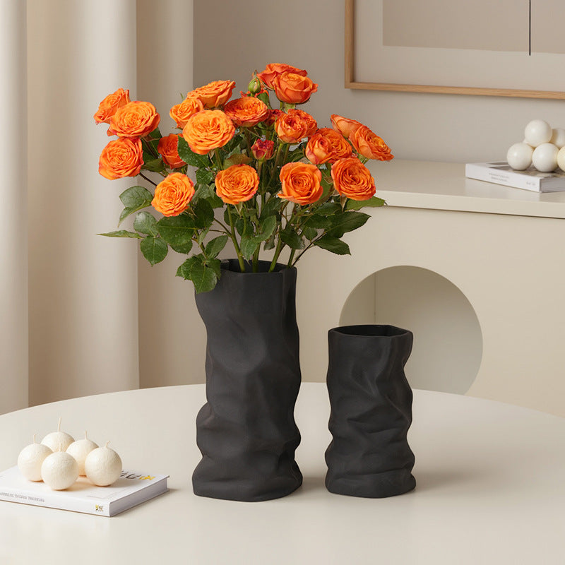 Black and white pleated vase