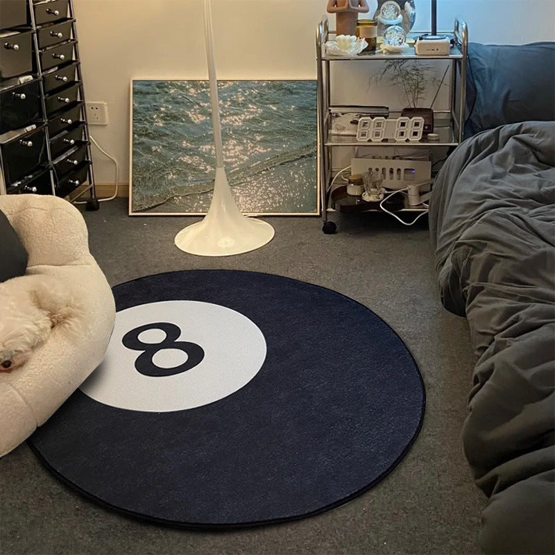 Black and White Pool Ball Pattern Non-Slip Round Rug