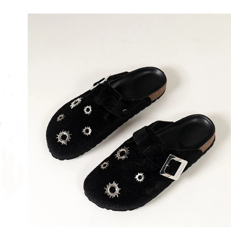 Black Birkenstock sandals Wear Lazy Toe-Toe Slippers Versatile Casual Shoes