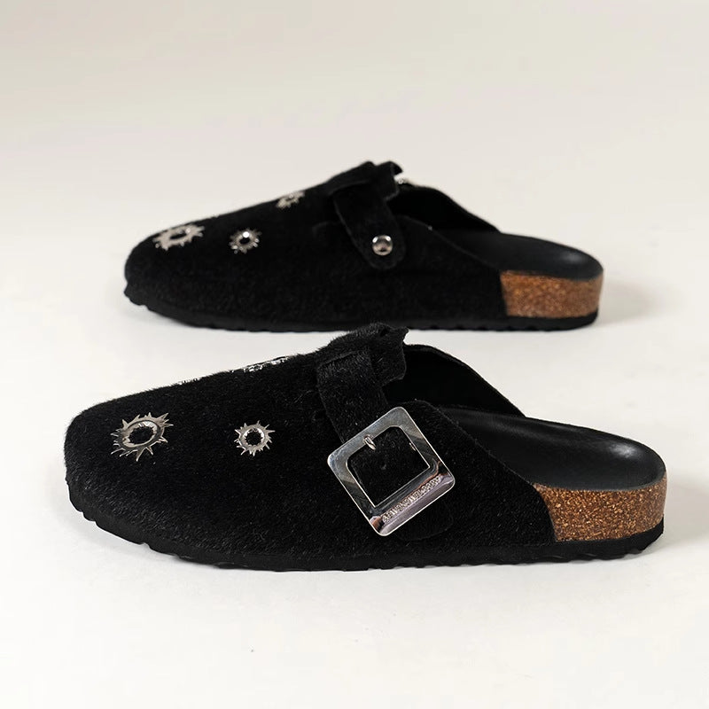 Black Birkenstock sandals Wear Lazy Toe-Toe Slippers Versatile Casual Shoes