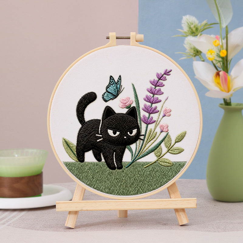 Black Cat Cross Stitch Embroidery Kit