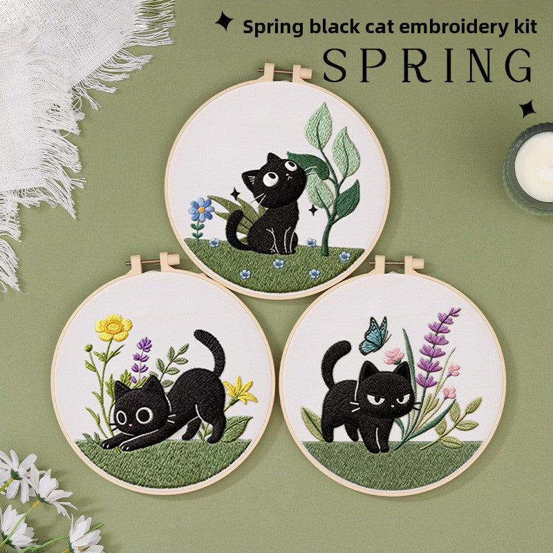 Black Cat Cross Stitch Embroidery Kit