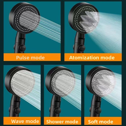 Black five-speed shower head with pressurized nozzle
