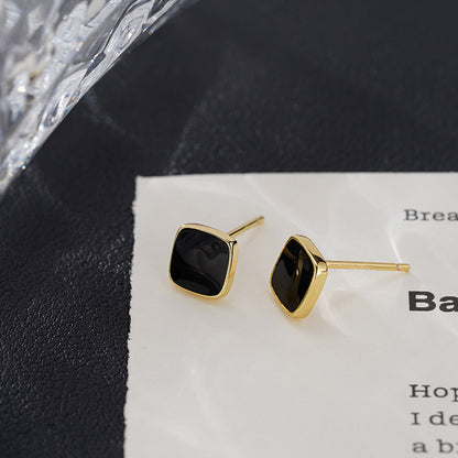 Black Geometric Square Earrings