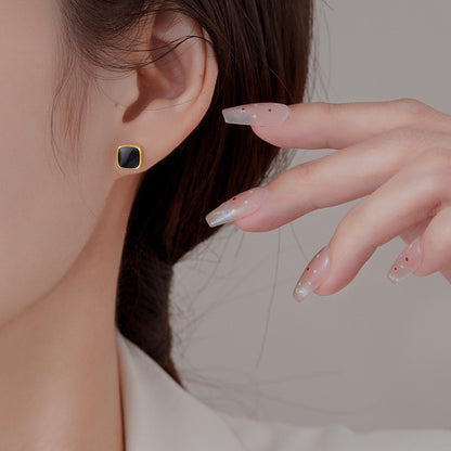 Black Geometric Square Earrings