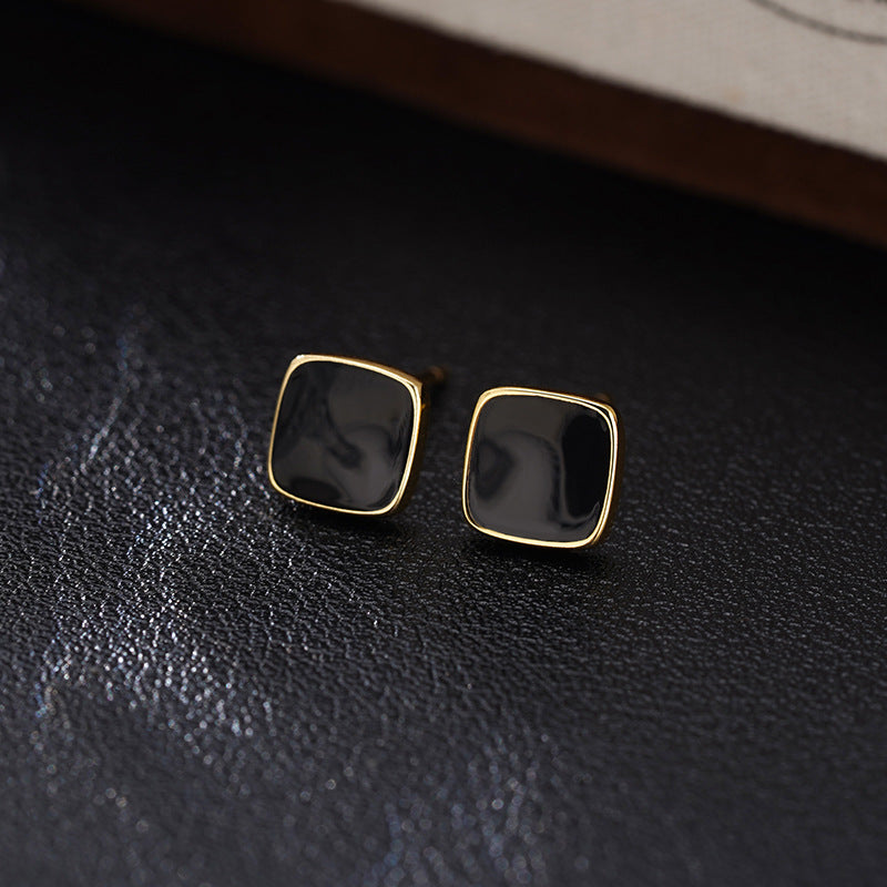 Black Geometric Square Earrings