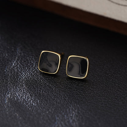 Black Geometric Square Earrings
