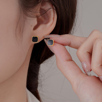 Black Geometric Square Earrings