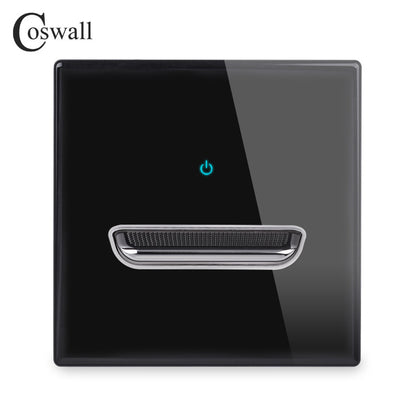Black Glass Panel Toggle Switch with LED Wall Socket Set