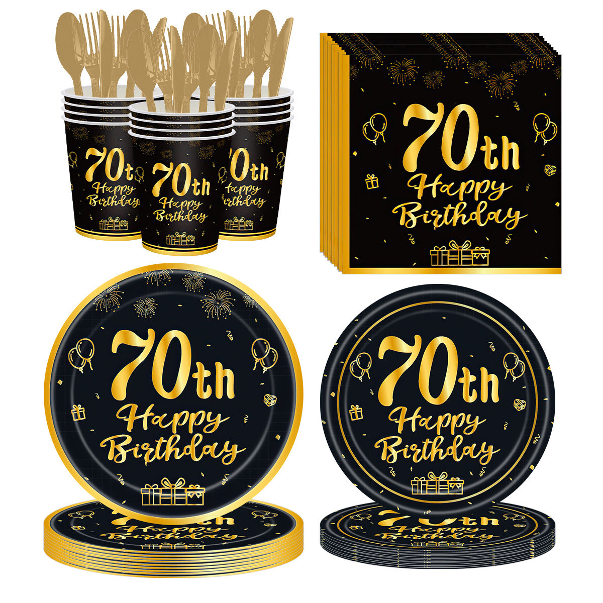 Black Gold Birthday Party Tableware Set