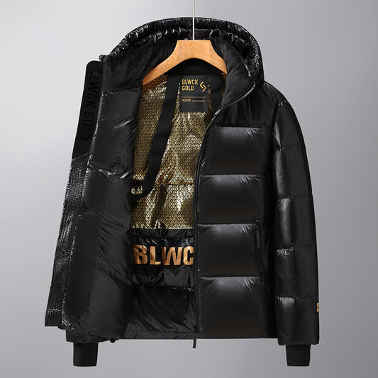 Black Gold Hooded Down Jacket for Men and Women