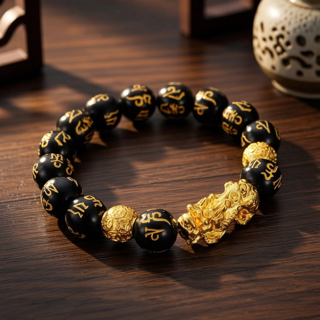 Black Gold Pixiu Feng Shui Bracelet Copper Alloy Unisex
