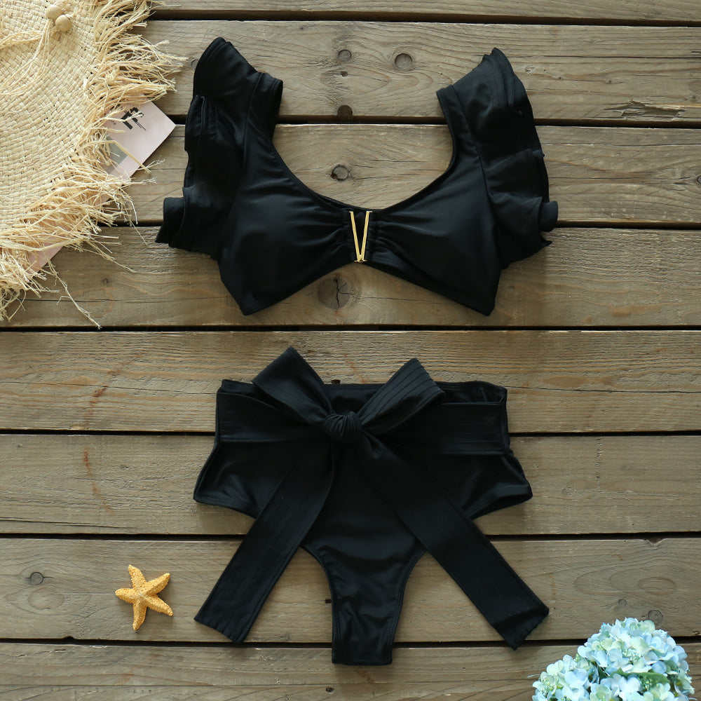 Black Gold Ruffled Bikini