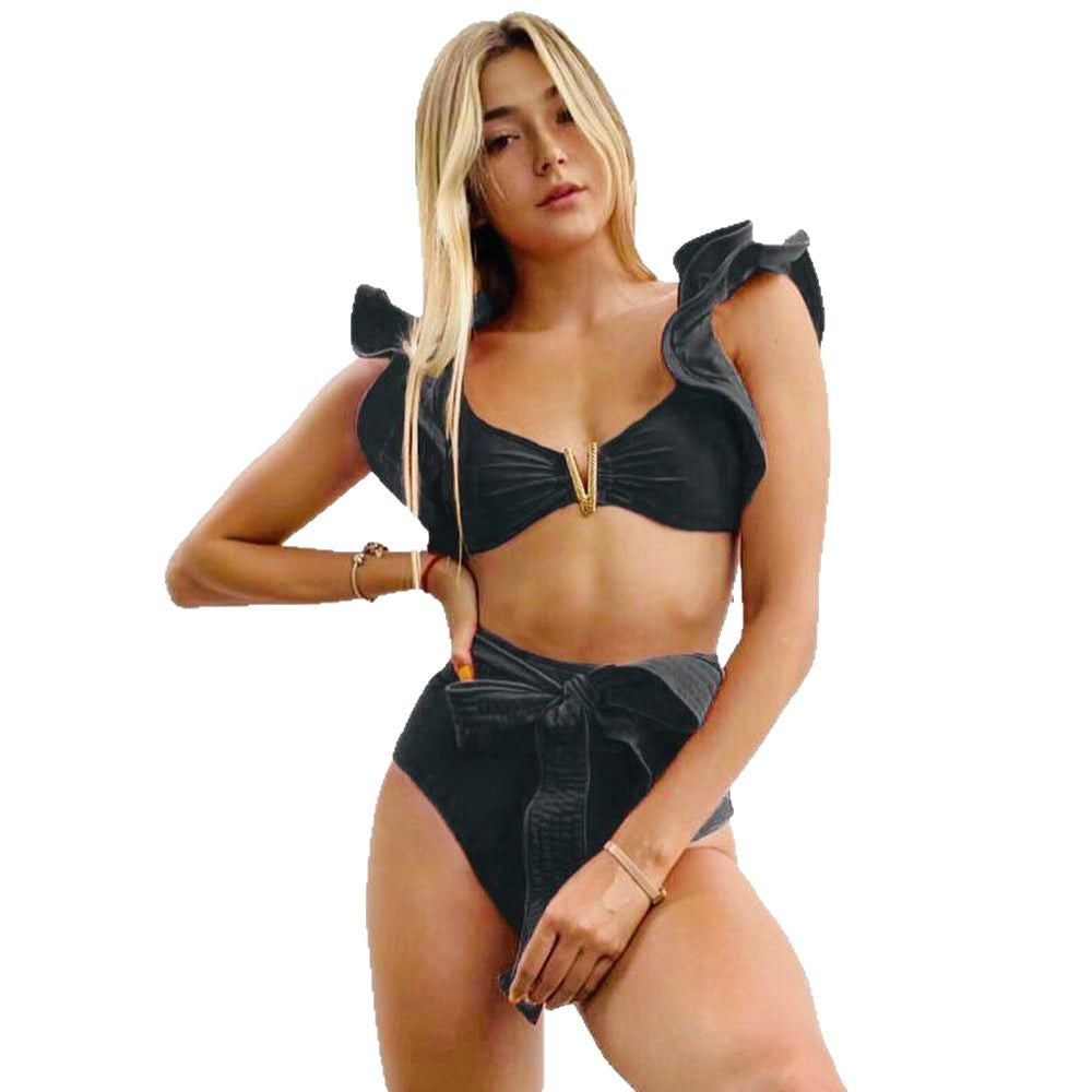 Black Gold Ruffled Bikini