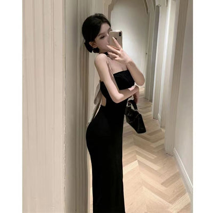 Black Halterneck Dress with Bow