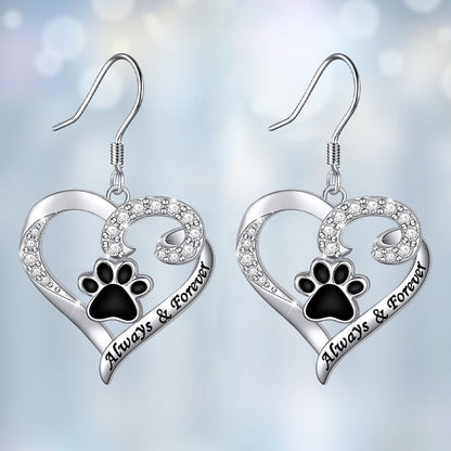 Black Heart-Shaped Cat Paw Pendant Earrings