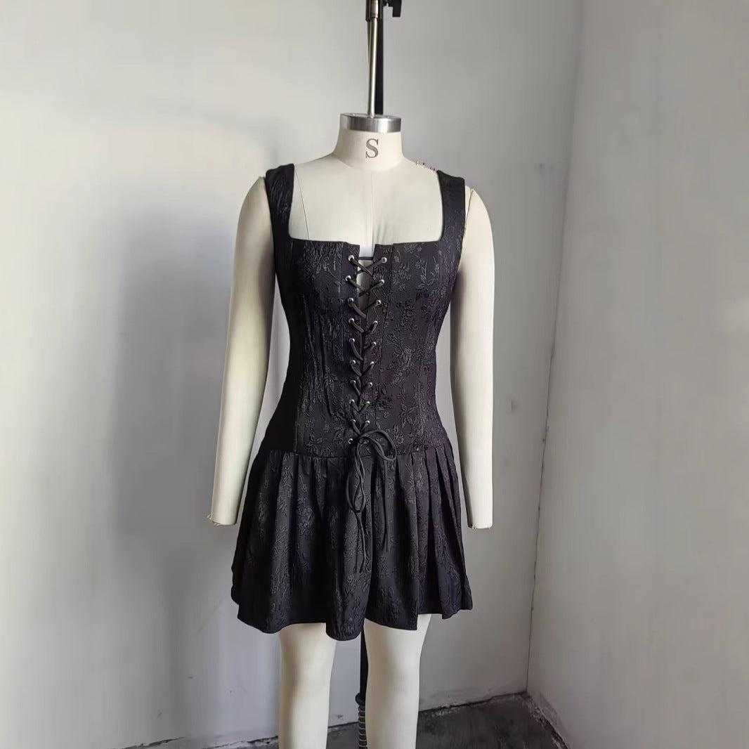 Black jacquard evening dress