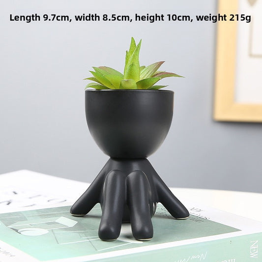 Black lazy person's small potted plant