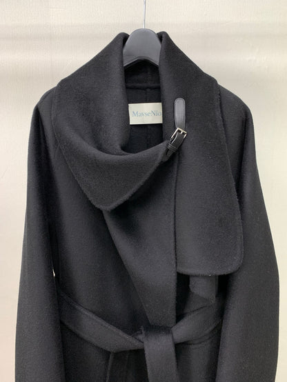 Black leather buttoned cape-style coat